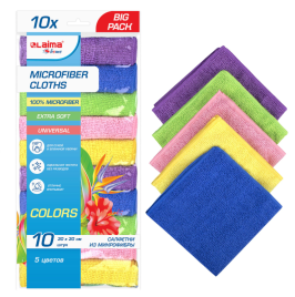 Салфетки из МИКРОФИБРЫ 30х30 см MULTI COLOUR, big pack, КОМПЛЕКТ 10 шт., 180 г/м2, LAIMA HOME.