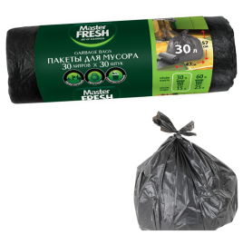 Мешки для мусора 30 л, 57х47 см, черные, 7 мкм, 30 шт., Master FRESH