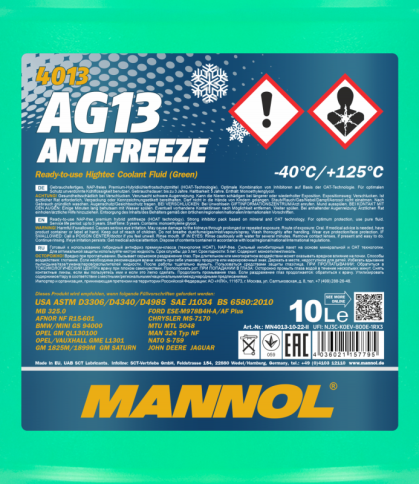 Антифриз MANNOL 4013 Hightec зеленый -40°C G13 (п.кан) 10л фото 2